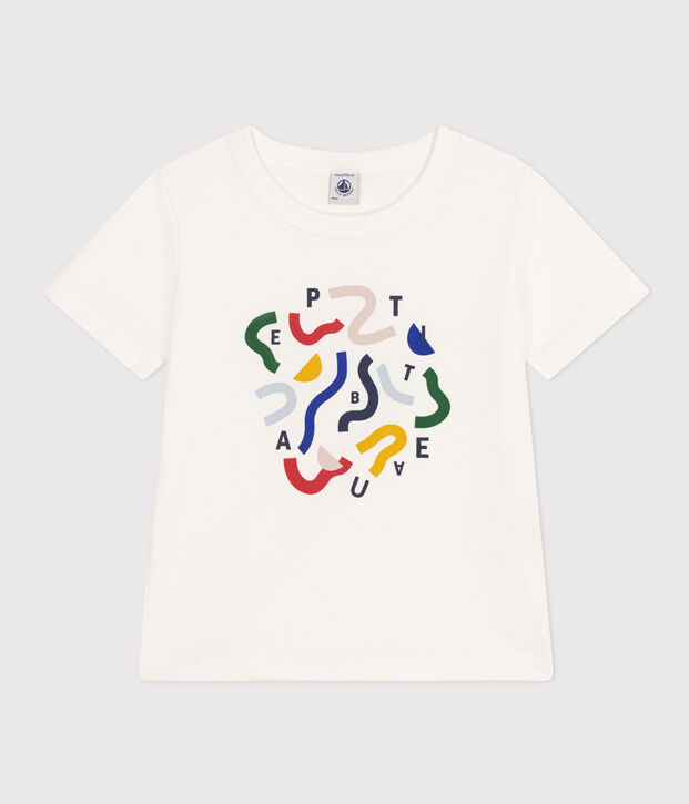 Gemustertes Jungen-T-Shirt aus leichtem Jersey weiss