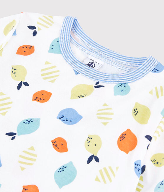 Kinder-Kurzpyjama aus Bio-Baumwolle mit Zitronenmotiv für Jungen weiss MARSHMALLOW/weiss MULTICO