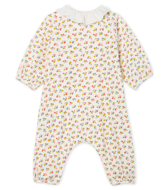 Langer Baby-Overall aus Rippstrick für Mädchen weiss MARSHMALLOW/weiss MULTICO