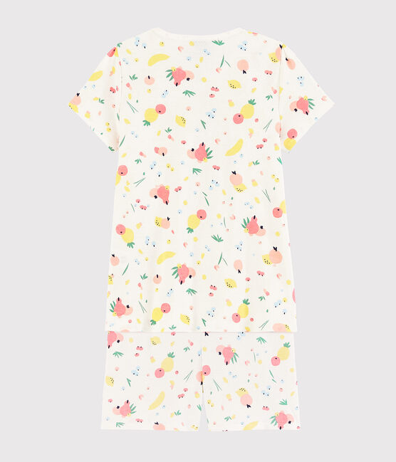Kinder-Kurzpyjama aus Bio-Baumwolle mit Obstmuster für Mädchen weiss MARSHMALLOW/weiss MULTICO