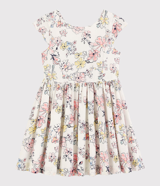 Festliches Kinderkleid aus Popeline f&uuml;r M&auml;dchen weiss/vielfarbig
