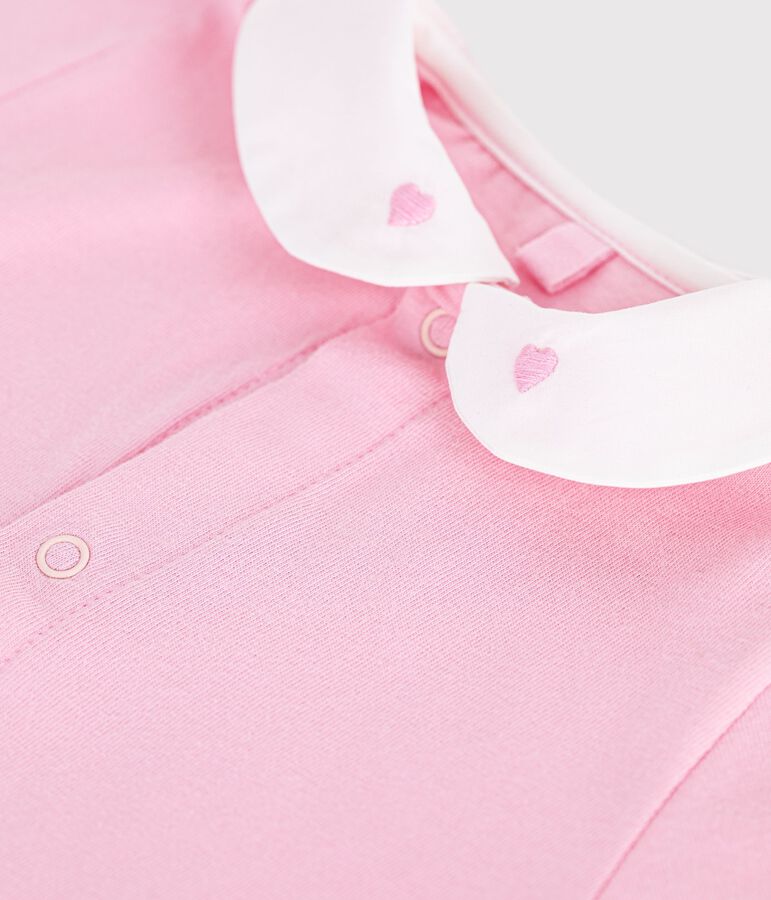 Baby-Kurzoverall aus Baumwolle mit bestickten Herzen am Kragen rosa