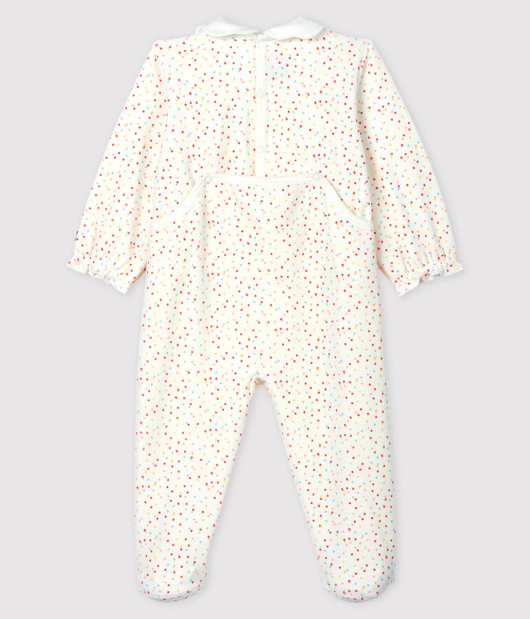 Baby-Strampler aus Velours mit farbigem Polka-Dot-Motiv f&uuml;r M&auml;dchen weiss/vielfarbig