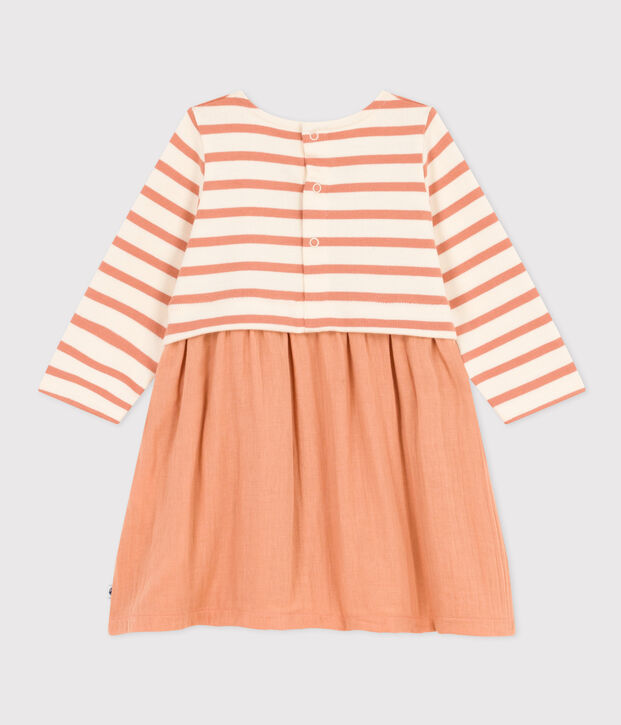 Lang&auml;rmeliges Babykleid aus zwei Materialien rosa/naturfarben