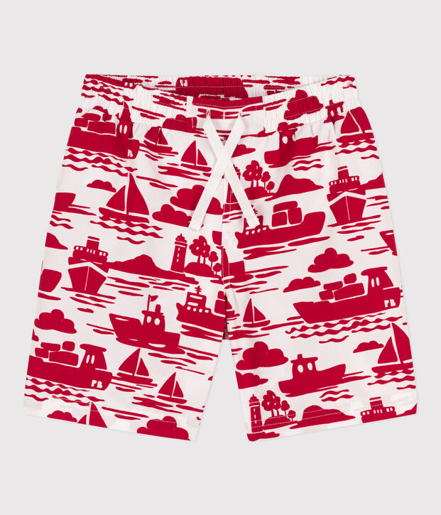 Gemusterte Badeshorts aus recyceltem Material f&uuml;r Jungen naturfarben/rot