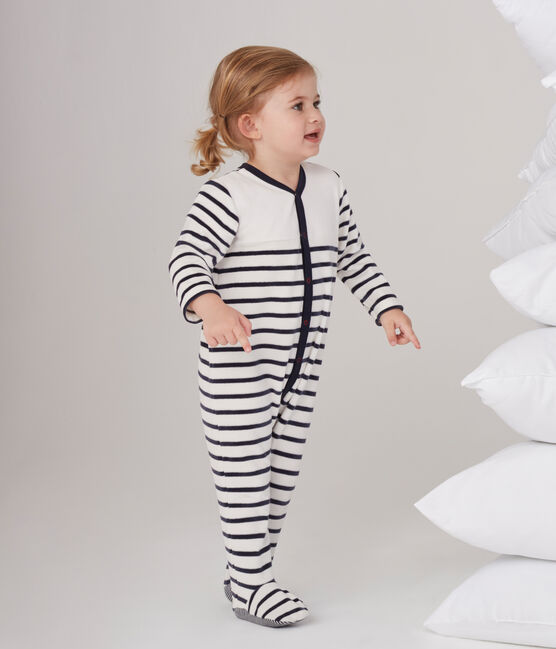 Baby-Strampler aus Samt, Unisex weiss MARSHMALLOW/blau SMOKING