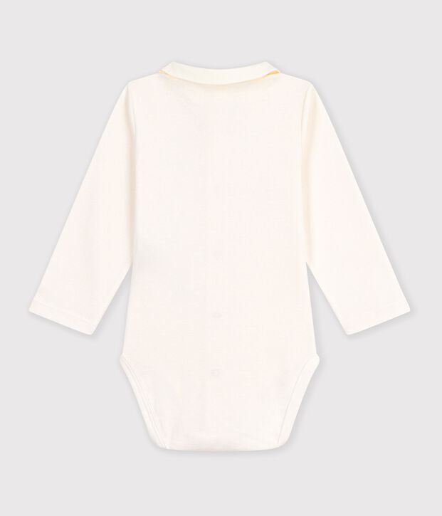 Lang&auml;rmeliger Baby-Body aus einfarbiger Baumwolle mit besticktem Kragen. blau/blau