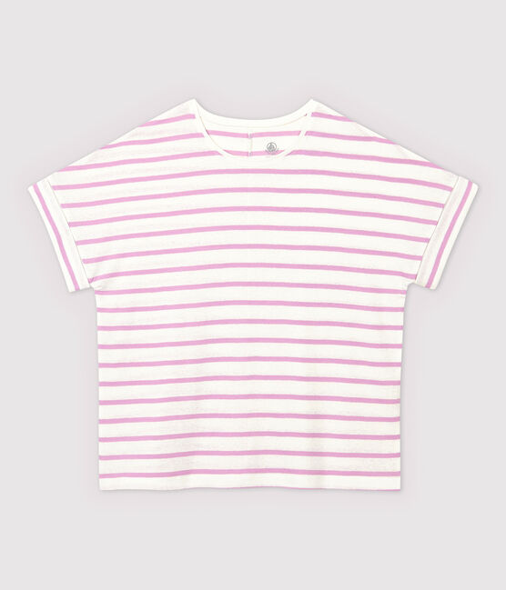 T-Shirt aus Baumwolle/gestreiftem Leinen Damen weiss MARSHMALLOW/rosa BOHEME