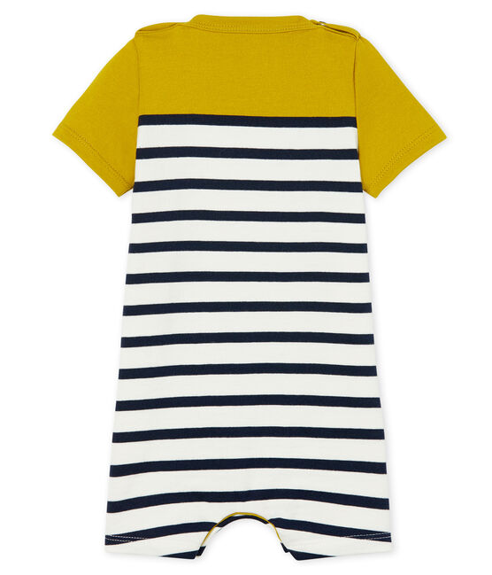 Gestreifter baby-kurzoverall aus schwerem jersey jungen gelb BAMBOO/weiss MARSHMALLOW/ SMOKING