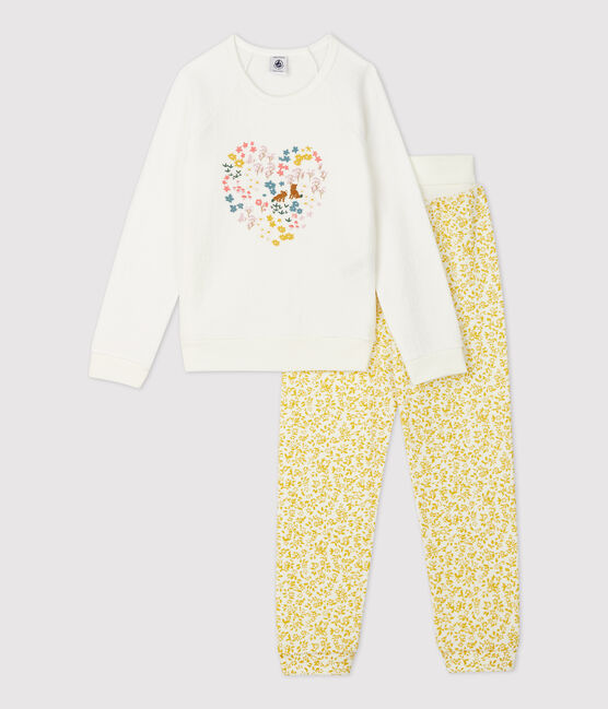 Kinderpyjama aus Frottee mit Blumenmuster für Mädchen gelb OCRE/weiss MARSHMALLOW