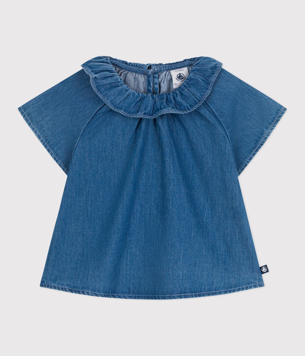 Kurz&auml;rmelige Baby-Bluse aus Jeansstoff blau