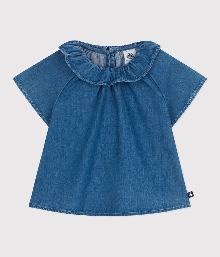 Kurz&auml;rmelige Baby-Bluse aus Jeansstoff blau