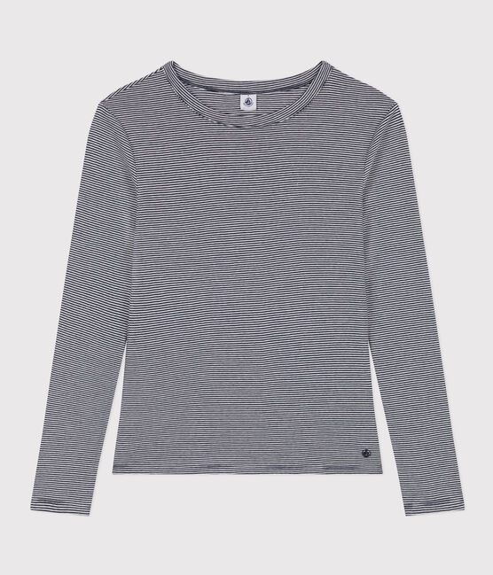 Langärmeliges Damen-T-Shirt "L'Iconique" aus gestreiftem Rippstrick blau SMOKING/weiss MARSHMALLOW