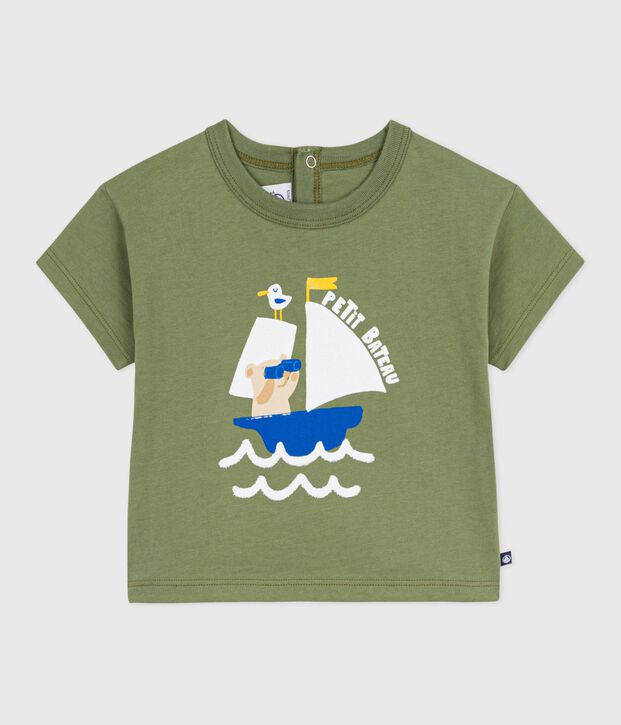 Kurz&auml;rmeliges Baby-T-Shirt aus Baumwolle mit M&ouml;wenmotiv OLIVINE