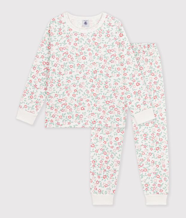 Kinder-Pyjama aus Molton mit Blumenmotiv weiss/vielfarbig