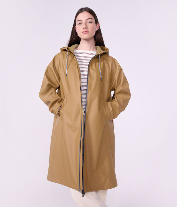 Lange Damen-Regenjacke zweifarbig LATTE