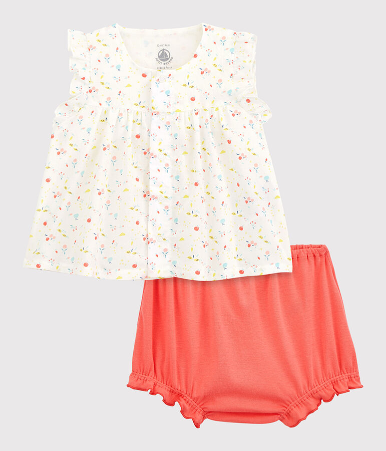 Zweiteiliges Baby-Set aus Bio-Baumwolle in Cotton Rich Qualit&auml;t mit Blumenmuster f&uuml;r M&auml;dchen weiss/vielfarbig