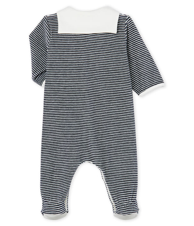 Baby-Strampler aus Velours f&uuml;r Jungen blau/weiss