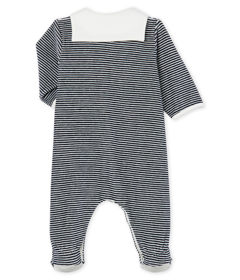 Baby-Strampler aus Velours f&uuml;r Jungen blau/weiss