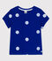 Kurzärmliges Kinder-T-Shirt aus Baumwolle-Leinen für Mädchen blau SURF/weiss MARSHMALLOW