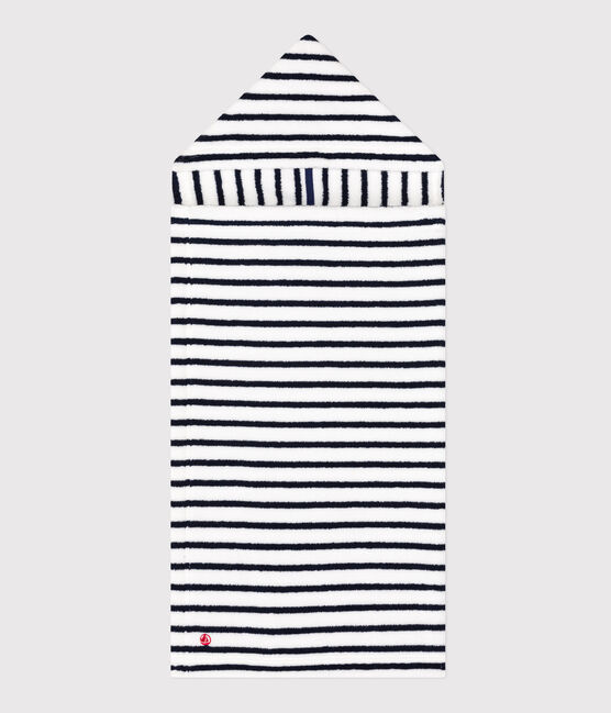 Gestreiftes Baby-Badecape aus Frottee weiss LAIT/blau MEDIEVAL