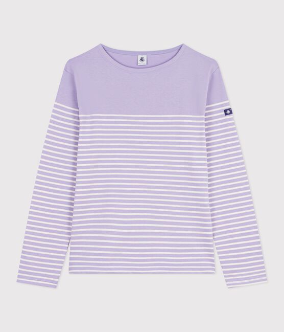 Damen T-Shirt "Marinière" mit Streifen aus Baumwolle violett SQUAW/ MILK