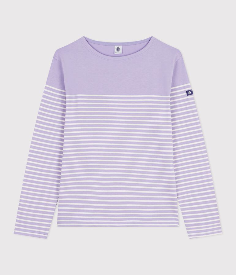 Damen T-Shirt Marini&egrave;re mit Streifen aus Baumwolle violett/naturfarben