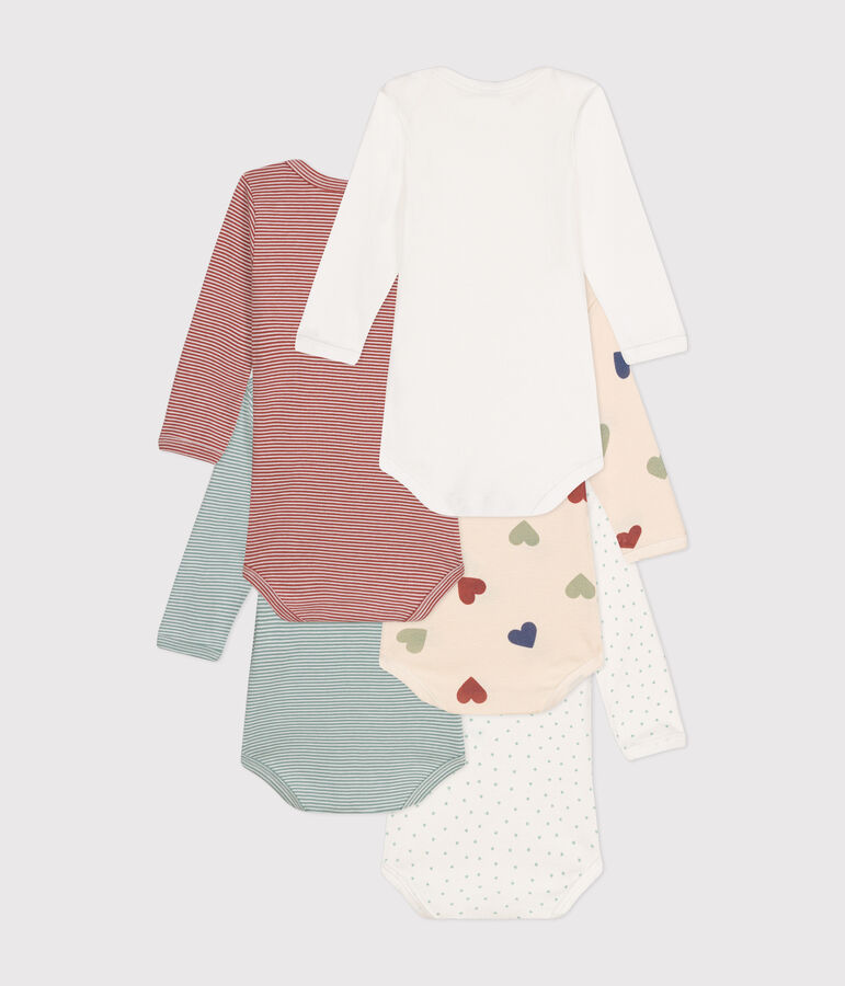 5er-Set lang&auml;rmelige Baby-Bodys mit Herz-Motiv aus Baumwolle vielfarbig