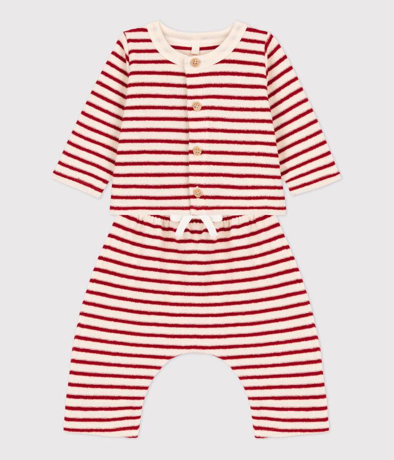 Zweiteiliges Baby-Set aus Frottee naturfarben/rot