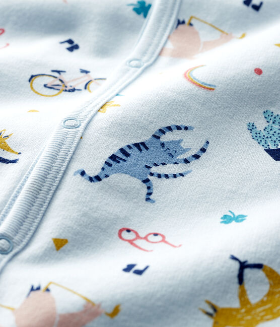 Blauer Baby-Strampler aus Molton mit Tier-Druck blau FRAICHEUR/weiss MULTICO
