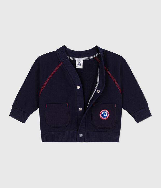 Baby-Cardigan aus einfarbiger Baumwolle mit farblich abgesetzten N&auml;hten SOIR