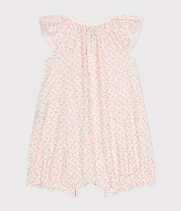 Kurzer Baby-Overall aus Baumwolle mit Blumenmotiv weiss/rosa