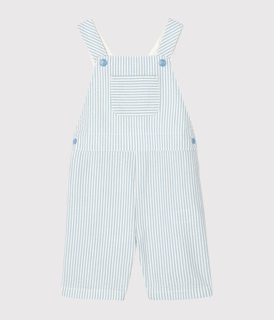 Gestreifte Baby-Kurzlatzhose für Jungen blau ACIER/weiss MARSHMALLOW