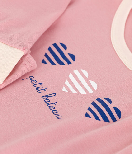 Langärmeliger Kinder-Pyjama aus einfarbiger Baumwolle rosa CHARME
