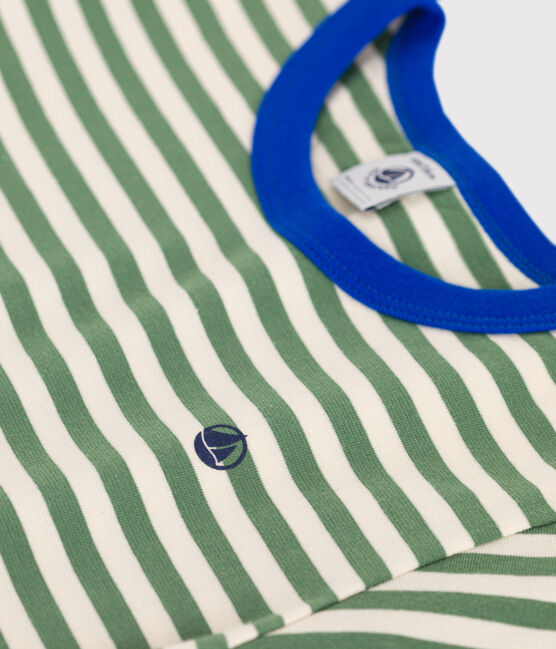 Kurzärmeliges Kinder-T-Shirt aus Baumwolle mit Streifen grün PALMERAIE/ AVALANCHE