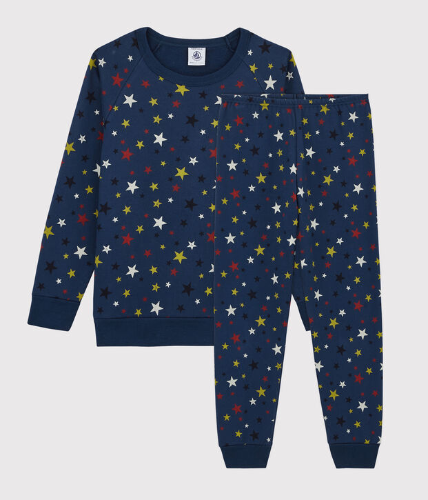 Kinderpyjama  aus Fleece mit Sternenmuster blau/vielfarbig
