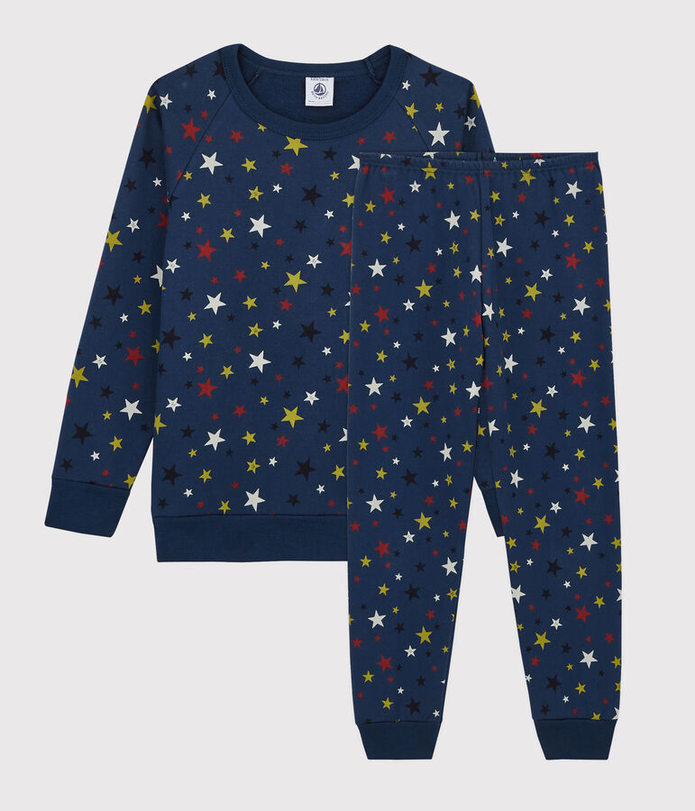 Kinderpyjama  aus Fleece mit Sternenmuster blau MEDIEVAL/weiss MULTICO