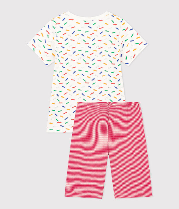 Kurzer Kinderpyjama aus Baumwolle weiss/vielfarbig