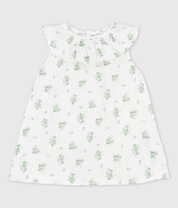 Kurz&auml;rmeliges Babykleid aus Bio-Musselinstoff mit Blumenmuster weiss/vielfarbig