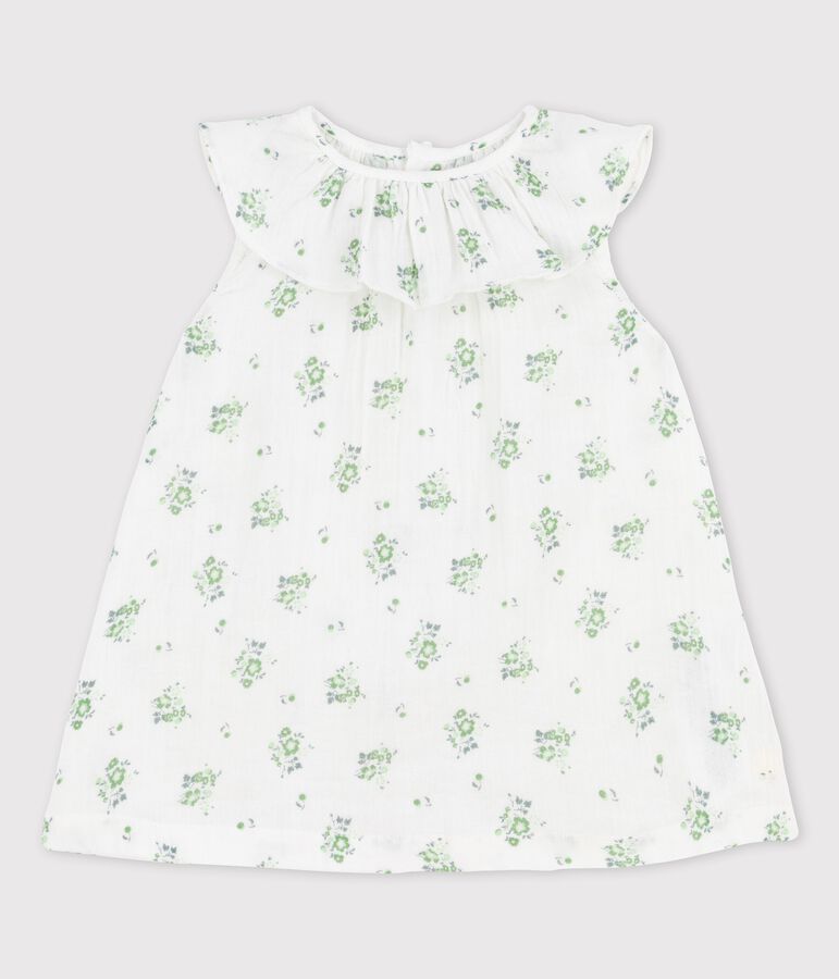 Kurz&auml;rmeliges Babykleid aus Bio-Musselinstoff mit Blumenmuster weiss MARSHMALLOW/weiss MULTICO