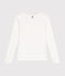 Langärmeliges Damen-T-Shirt L'Iconique aus einfarbigem Rippstrick weiss ECUME