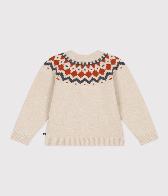 Kinder-Jacquard-Cardigan aus Wolle und Baumwolle für Mädchen beige MONTELIMAR/weiss MULTICO