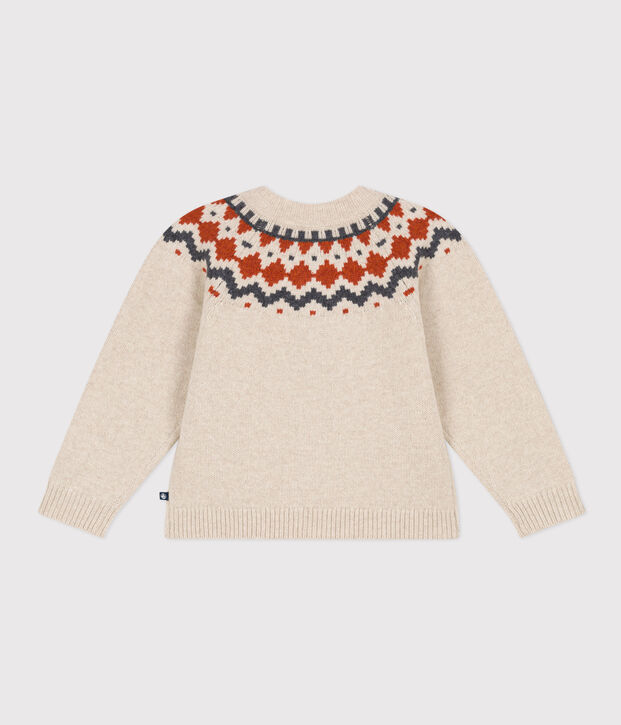 Kinder-Jacquard-Cardigan aus Wolle und Baumwolle f&uuml;r M&auml;dchen beige/vielfarbig