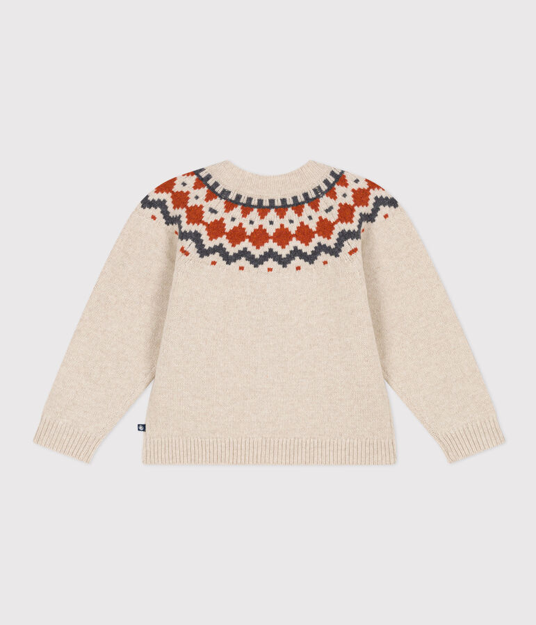 Kinder-Jacquard-Cardigan aus Wolle und Baumwolle f&uuml;r M&auml;dchen beige/vielfarbig