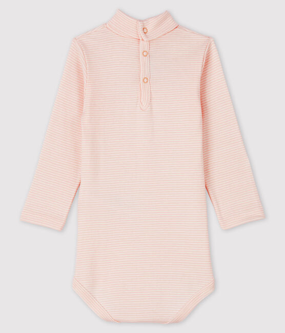 Langärmeliger Baby-Body mit Rollkragen rosa MINOIS/weiss MARSHMALLOW