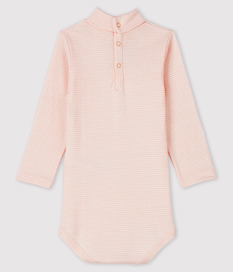Lang&auml;rmeliger Baby-Body mit Rollkragen rosa/weiss