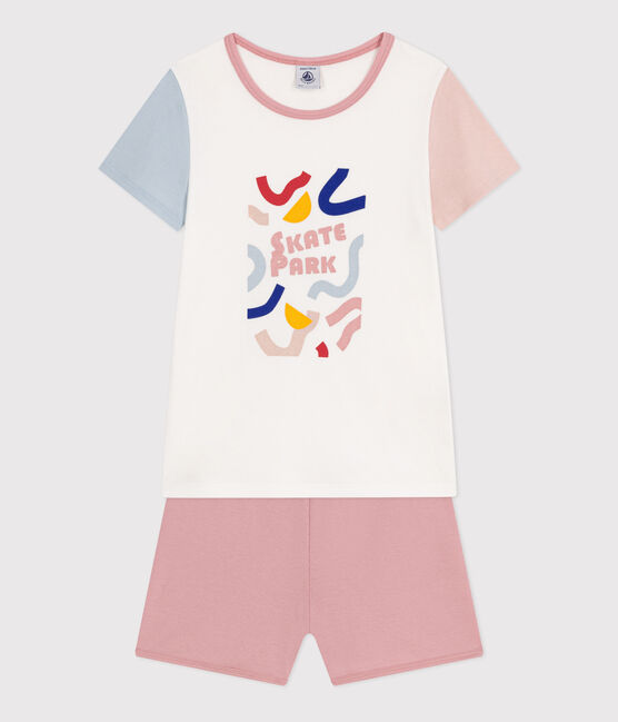 Kurzer Kinderpyjama aus Baumwolle weiss MARSHMALLOW/weiss MULTICO