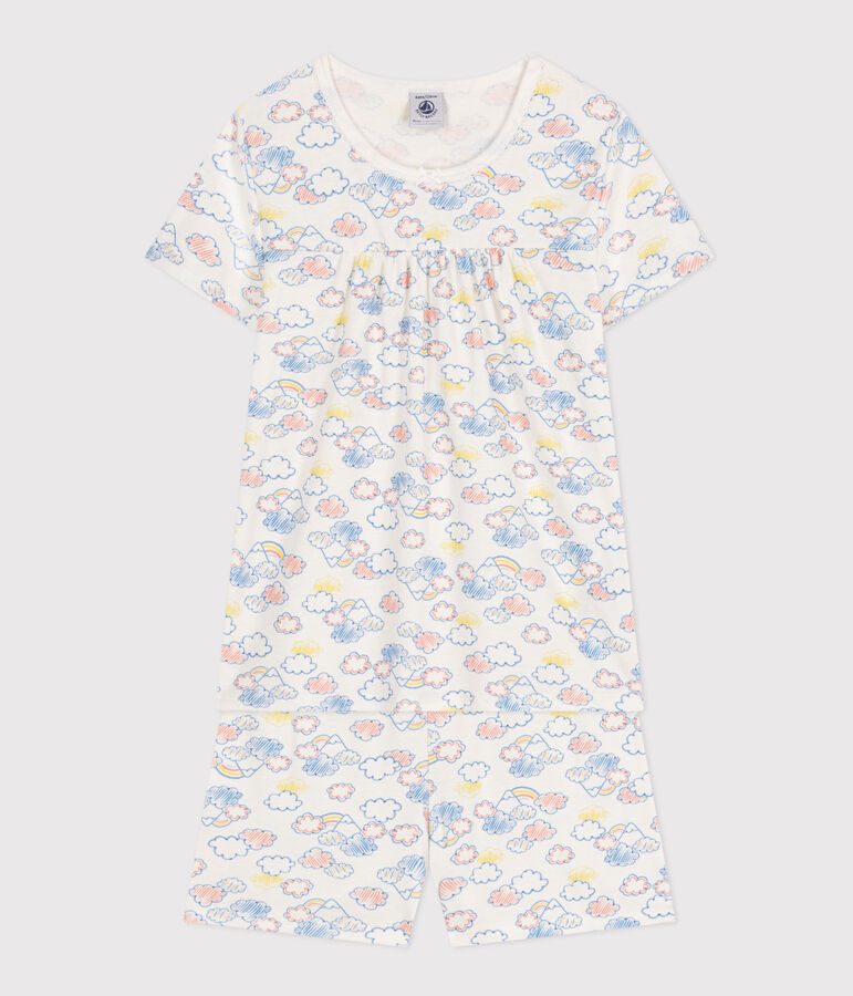 Kurzer Kinderpyjama aus Baumwolle mit Regenbogen-Printmotiv weiss MARSHMALLOW/weiss MULTICO