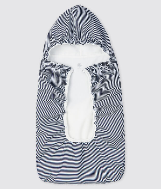 Gestreifter Schutz f&uuml;r Babytrage blau/weiss
