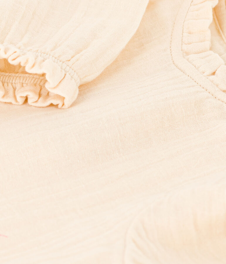 Lang&auml;rmelige Babybluse aus Musselin-Stoff naturfarben